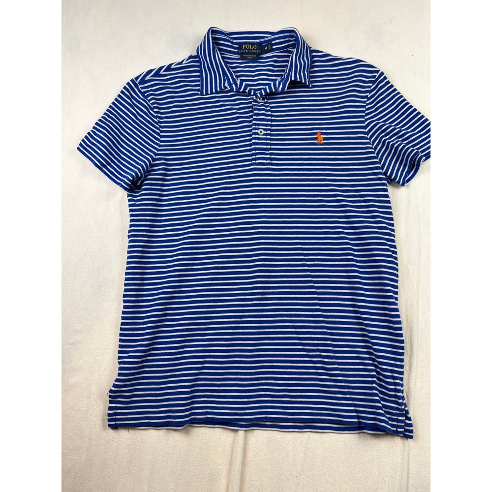 Polo Ralph Lauren Mens Blue White Striped Featherweight Mesh Polo Shirt M